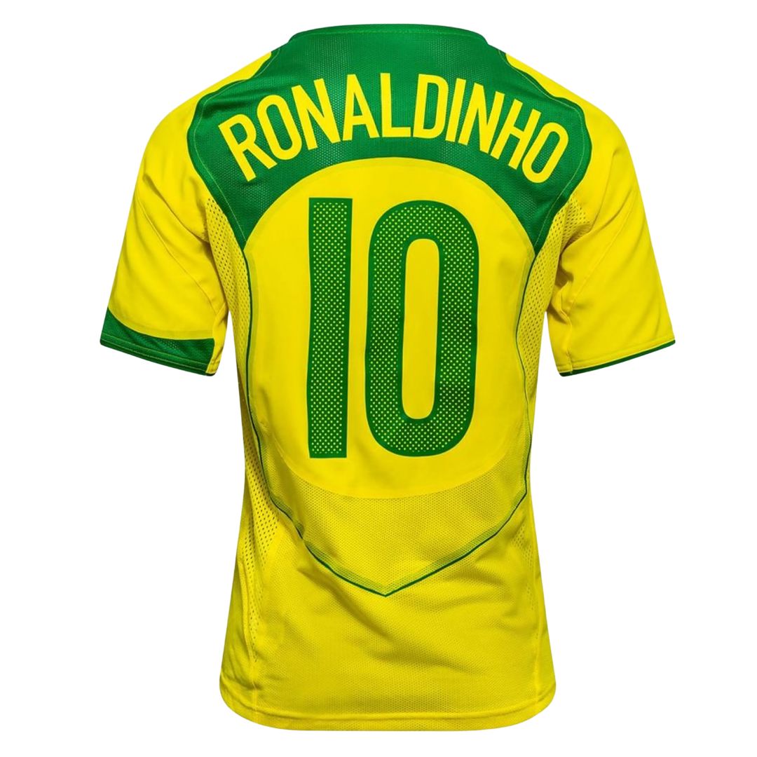 2004 BRAZIL HOME JERSEY – RONALDINHO 10 - Retro Soccer Jersey
