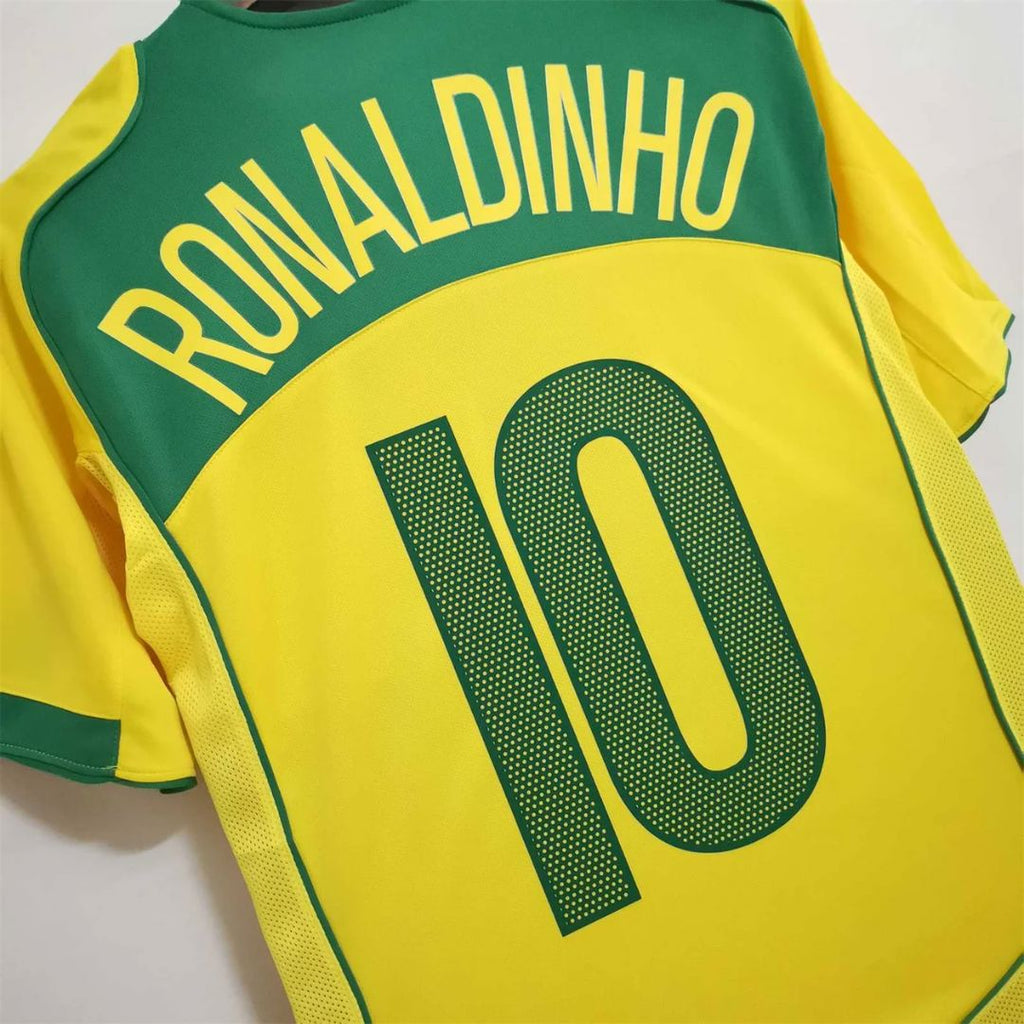2004 BRAZIL HOME JERSEY – RONALDINHO 10 - Retro Soccer Jersey