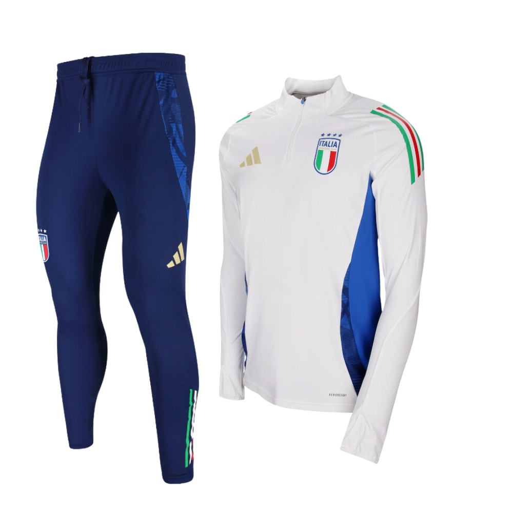 Italy FIGC White Quarter Zip Drill Tracksuit 24/25 - Retro Tracksuit