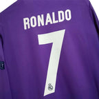 REAL MADRID 2016/17 AWAY CARDIFF FINAL JERSEY L/ SLEEVE RONALDO 7 - Retro Soccer Jersey