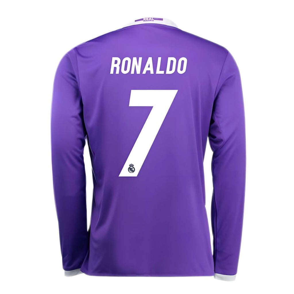 REAL MADRID 2016/17 AWAY CARDIFF FINAL JERSEY L/ SLEEVE RONALDO 7 - Retro Soccer Jersey