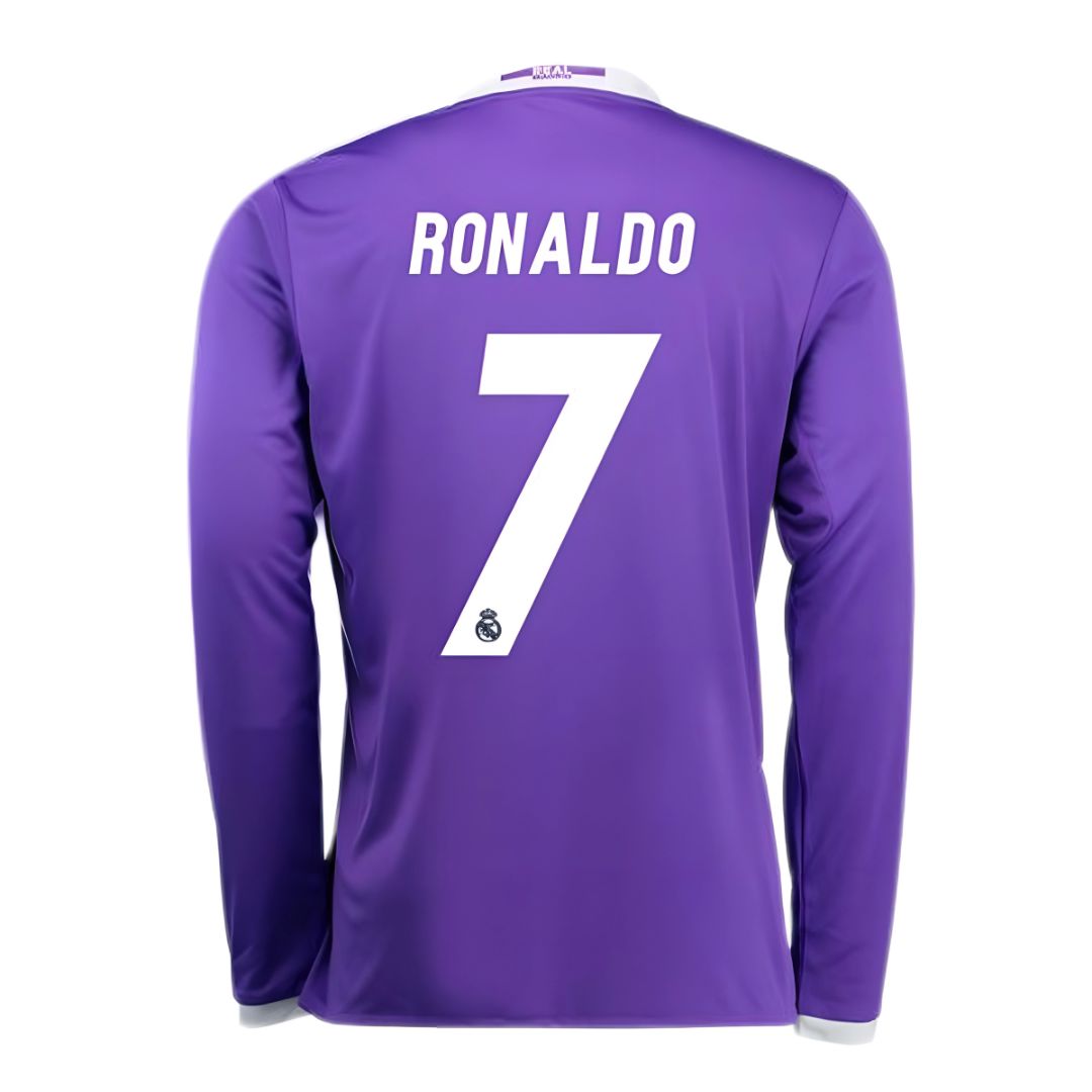 REAL MADRID 2016/17 AWAY CARDIFF FINAL JERSEY L/ SLEEVE RONALDO 7 - Retro Soccer Jersey