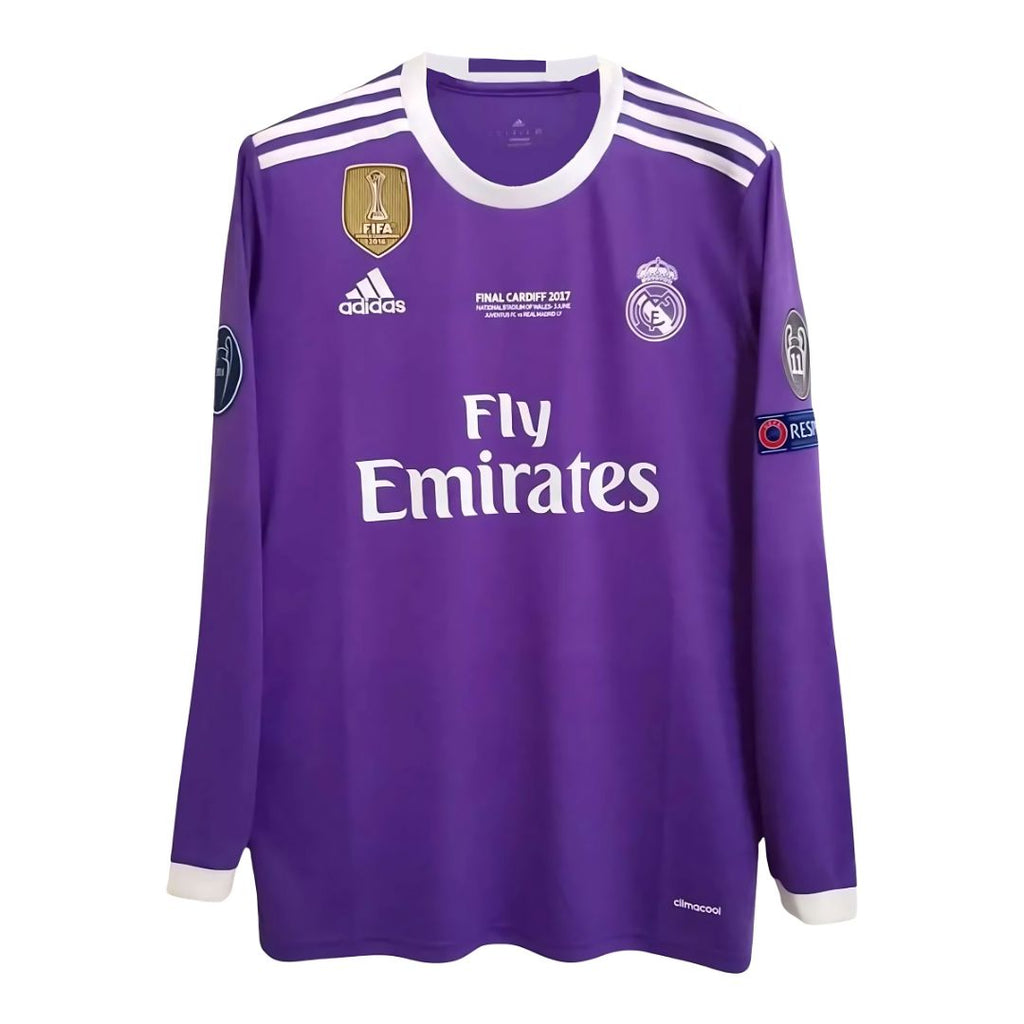 REAL MADRID 2016/17 AWAY CARDIFF FINAL JERSEY L/ SLEEVE RONALDO 7 - Retro Soccer Jersey