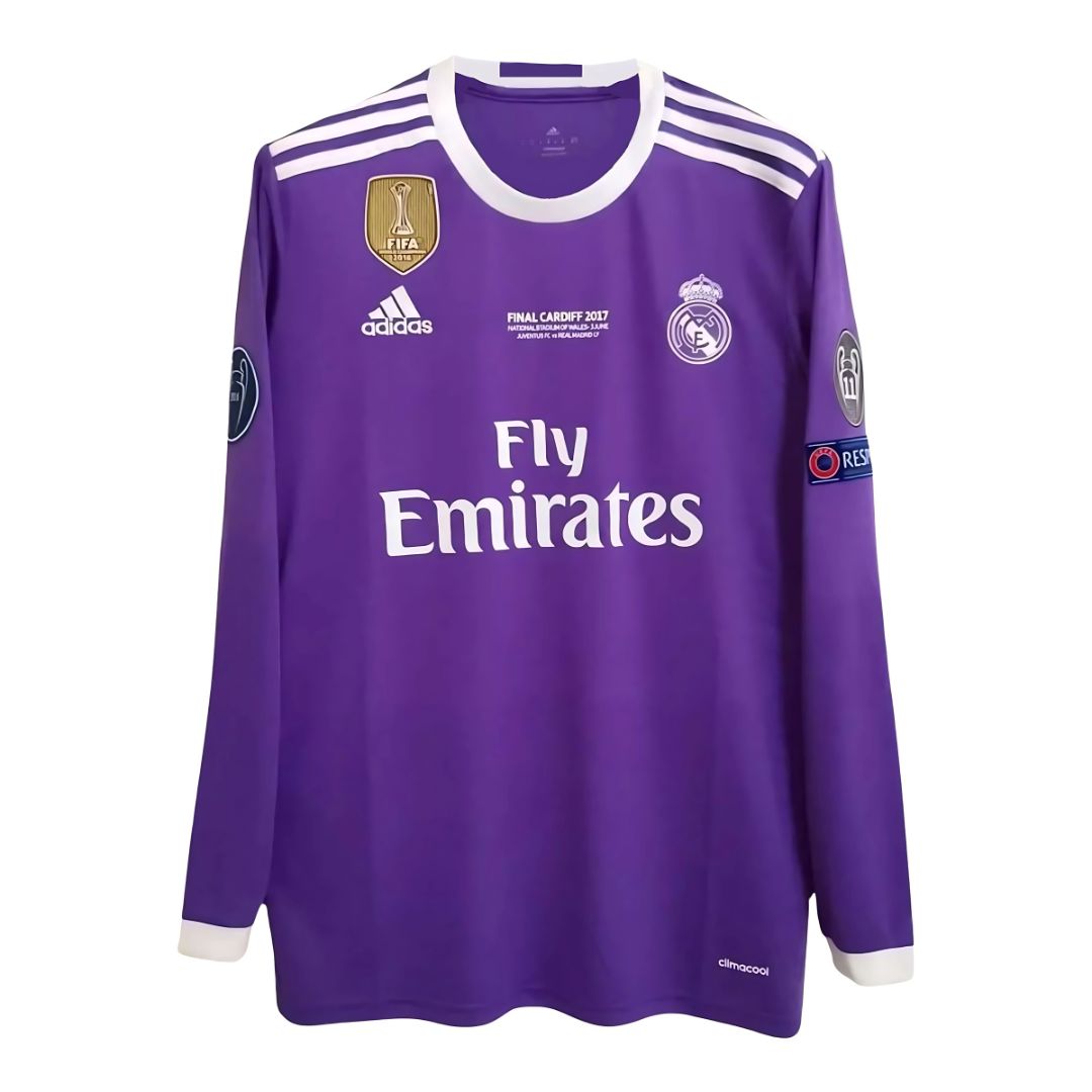 REAL MADRID 2016/17 AWAY CARDIFF FINAL JERSEY L/ SLEEVE RONALDO 7 - Retro Soccer Jersey