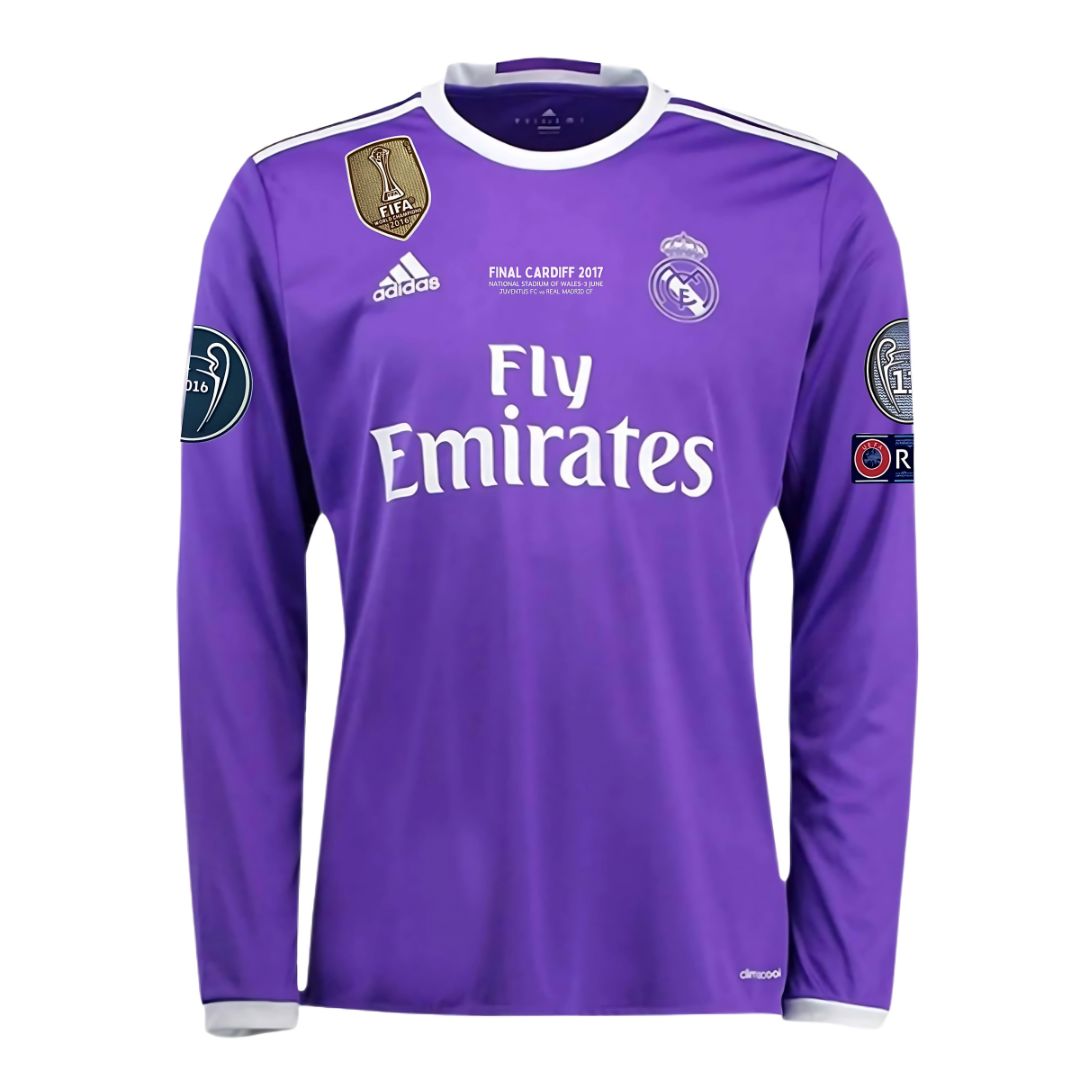 REAL MADRID 2016/17 AWAY CARDIFF FINAL JERSEY L/ SLEEVE RONALDO 7 - Retro Soccer Jersey